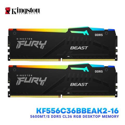 Kingston FURY Beast RGB KF556C36BBEAK2-32TR 32GB (2x16GB) DDR5 5600MT/s CL36 Masaüstü Bellek