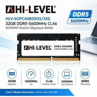 HI-LEVEL HLV-SOPC44800D5/32G 32GB DDR5-5600MHz CL46 SODIMM Dizüstü Bilgisayar Bellek