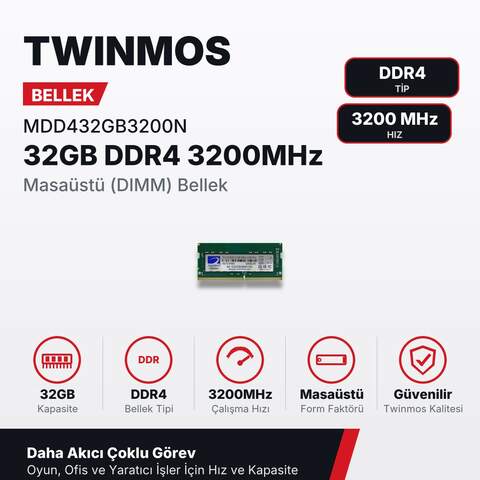 Twinmos 32GB DDR4 3200MHz SODIMM Notebook Belleği